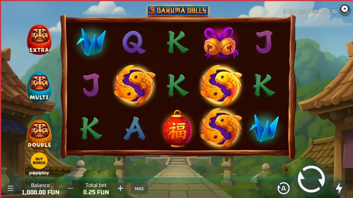 3 Daruma Dolls slot machine interface na may Japanese theme